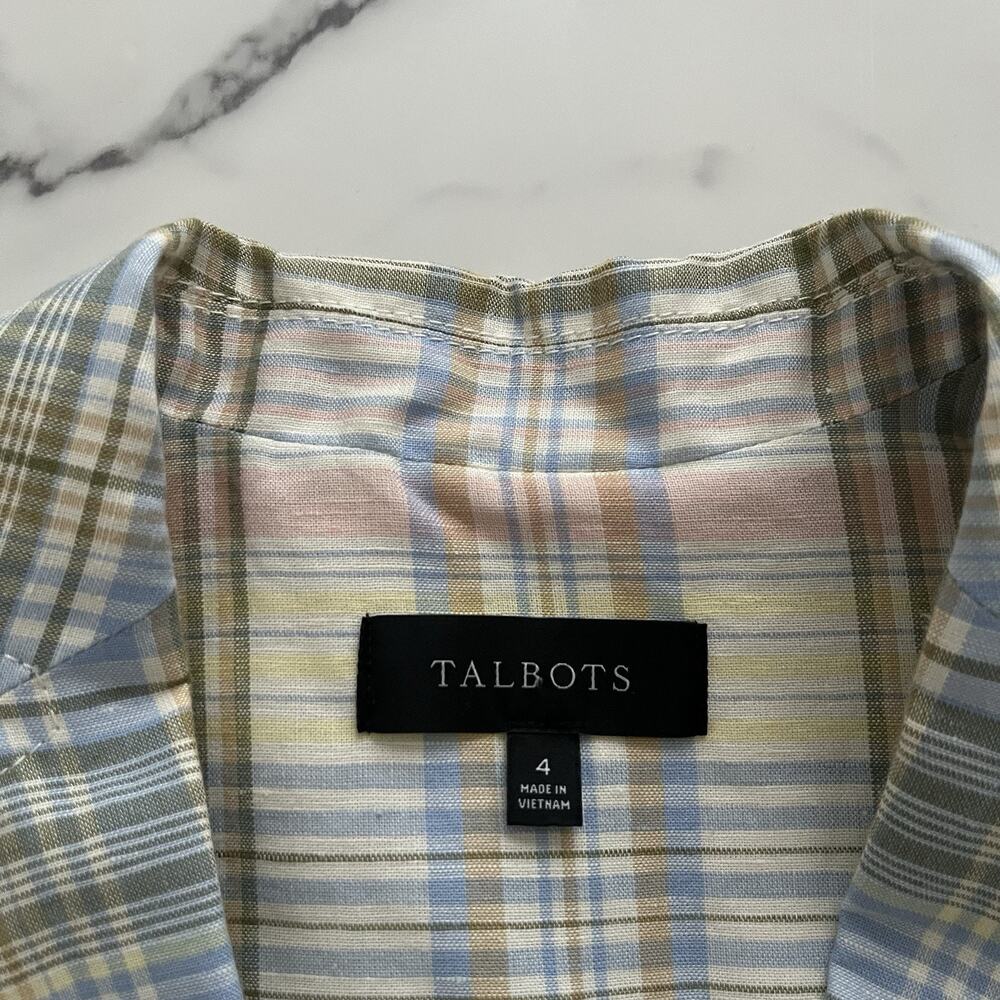 Talbots Linen cotton blend Blazer Pastel Plaid Sz 4 classic chic Coastal Jacket - Picture 3 of 11